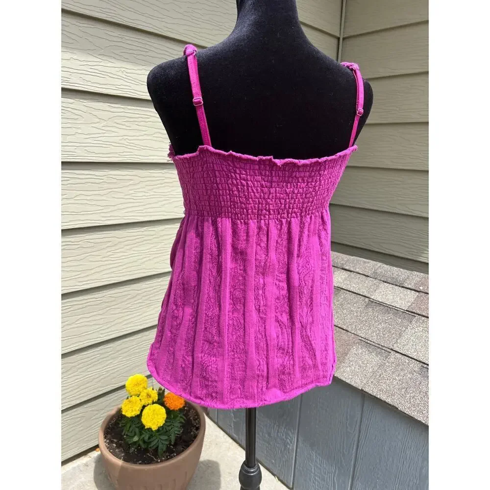 Free People magenta elastic strap top with bead detail, women's size S